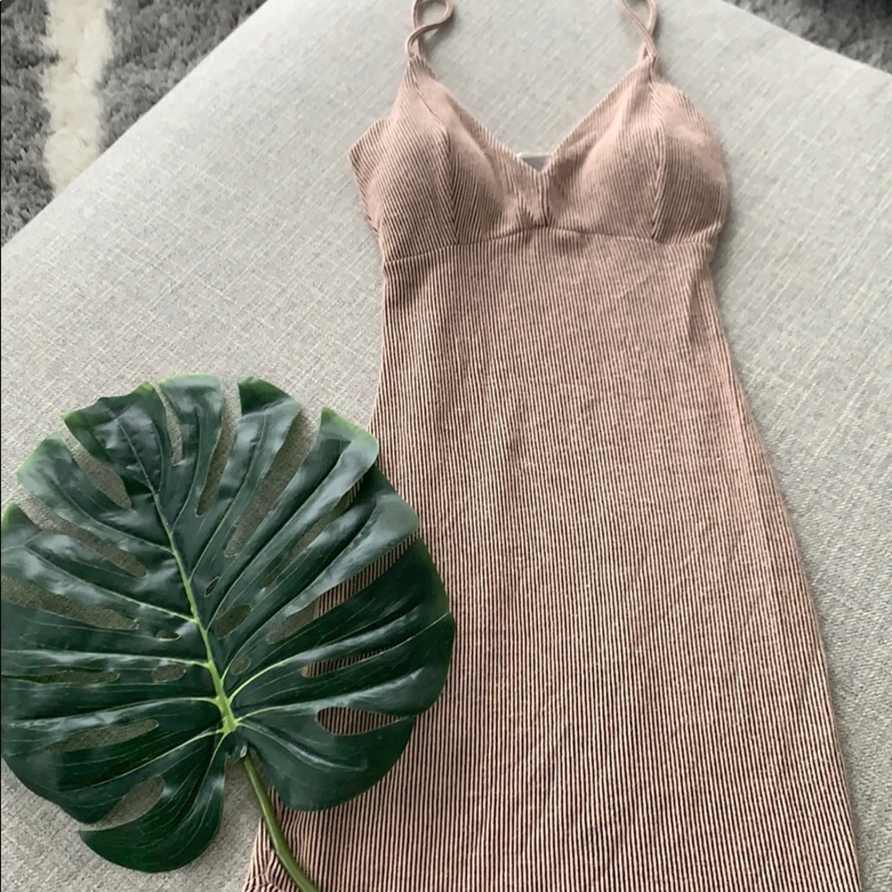 Peach and black striped mini dress